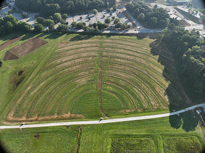 aerial view of the organic farm on Clemson's campus