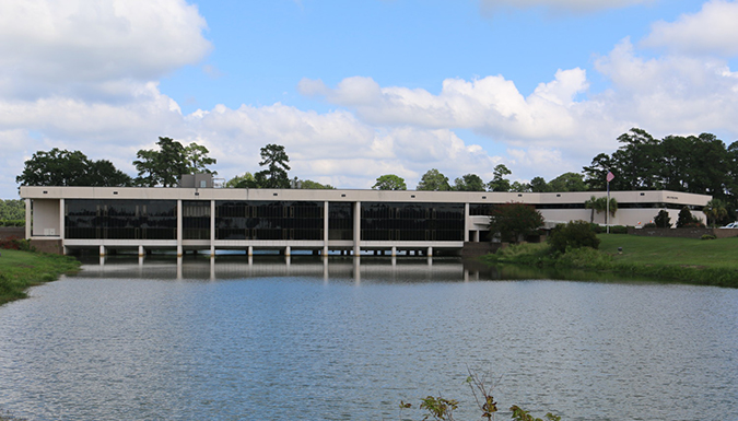pond view of the Pee Dee Research and Education Center main building