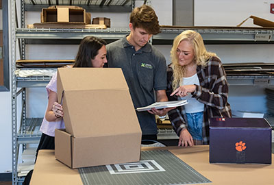 packaging science students in the lab