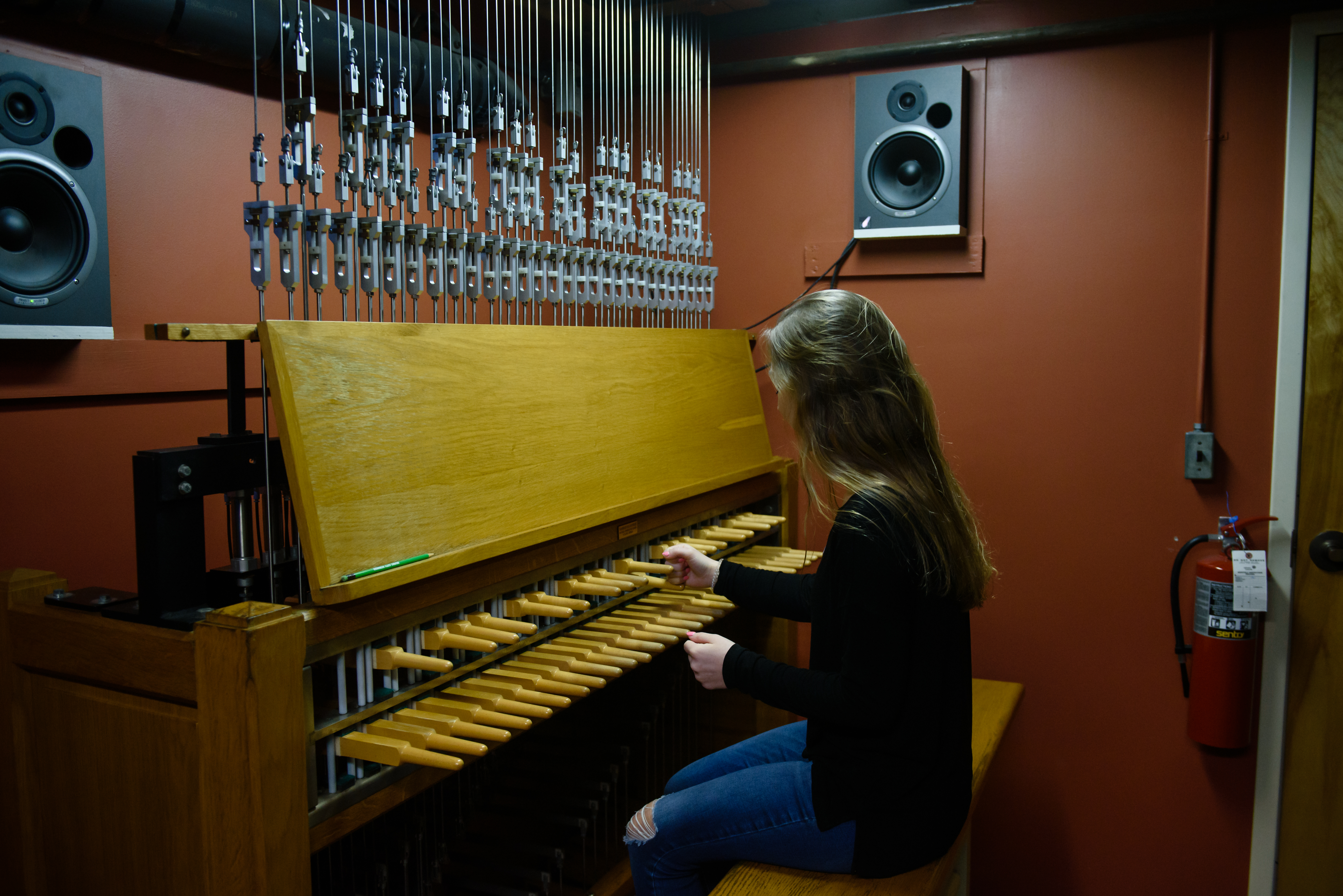 A student plays the Clemson University carillon bells