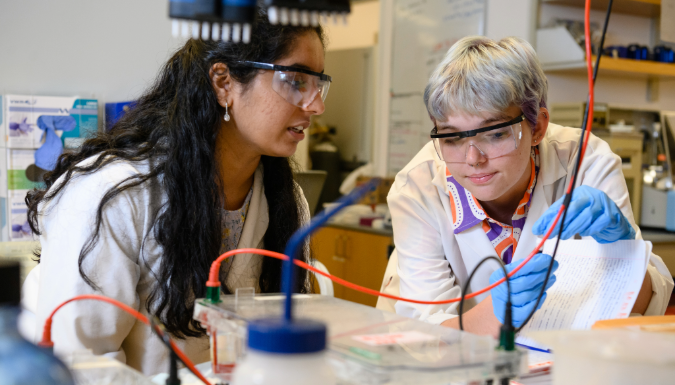 Students in a lab wearing protective gear
