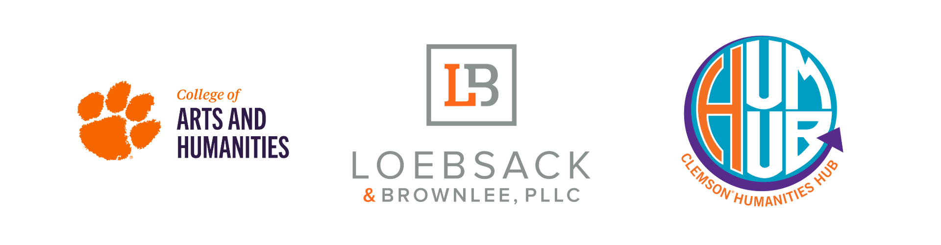 Logos of the College of Arts and Humanities; Loebsack & Brownlee PLLC; and the Humanities Hub