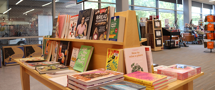 Table with display of books
