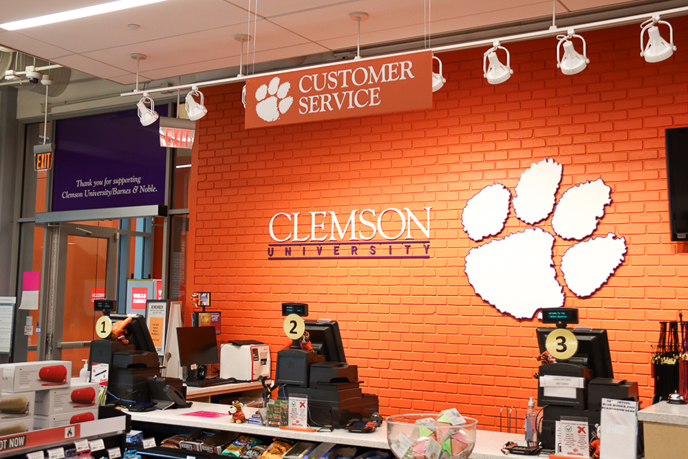 Customer service desk and registers at the bookstore entrance