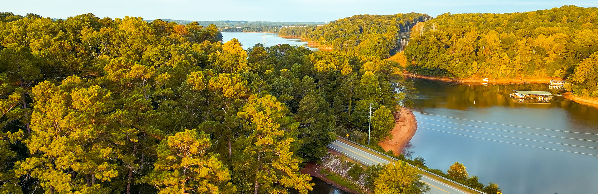 Aerial view of the Clemson University Forest and Lake Hartwell