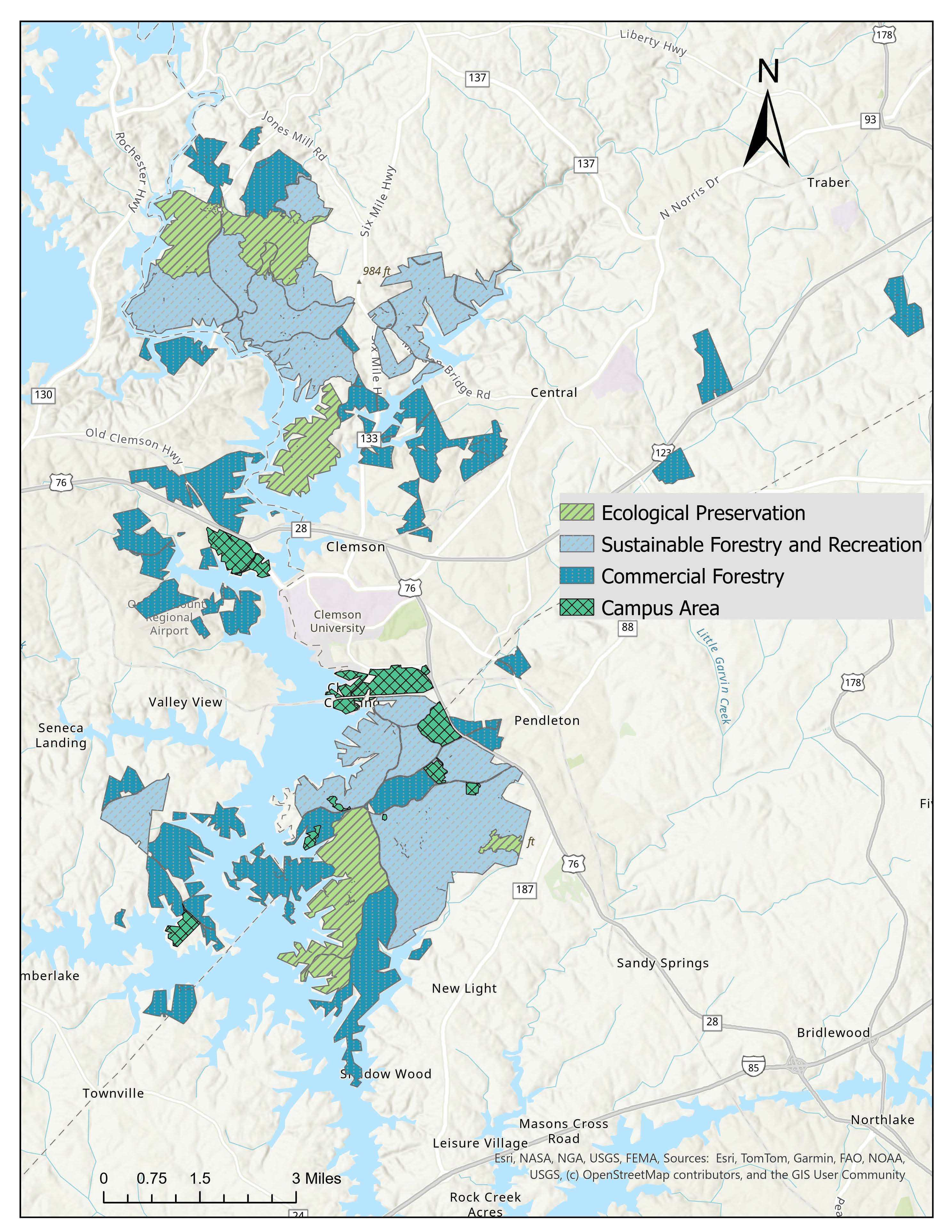 Map of the ecological zones of the Clemson Experimental Forest