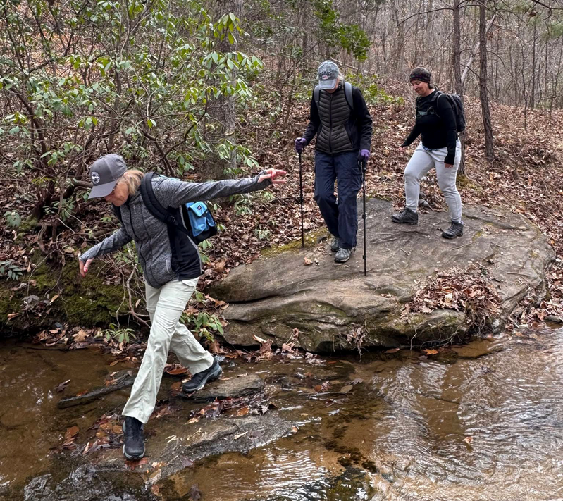 Hikers making a water crossing