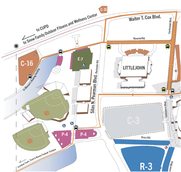 map of athletic district route and C-16 lot.