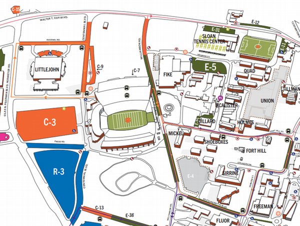 Map of C16 and C15 lots with Orange Route