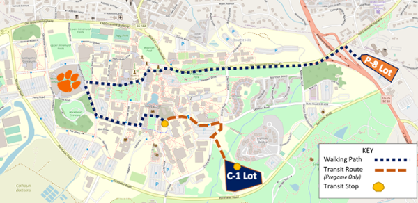 General Admission Parking (P8 lot) and Walking Map 