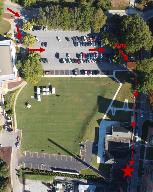 Park in E-05Lot. Walk to PATS Office.