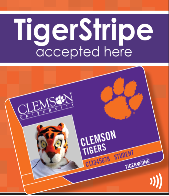 A sign showing that TigerStripe is accepted at this location
