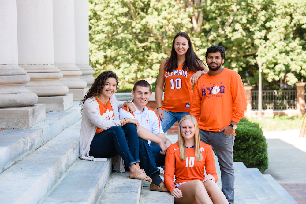 Clemson Students standing outside on stairs