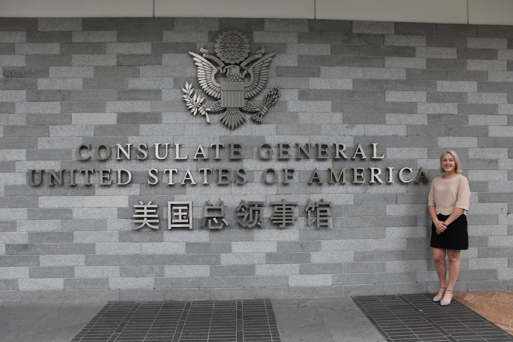 Image of Student at a US consulate building 