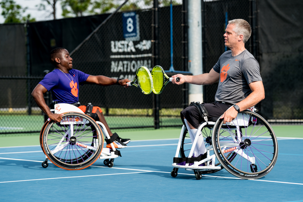 Clemson's Wheelchair Tennis team in action.