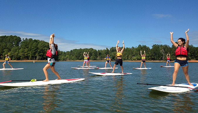 Picture of paddleboarding students on Lake Hartwell. 