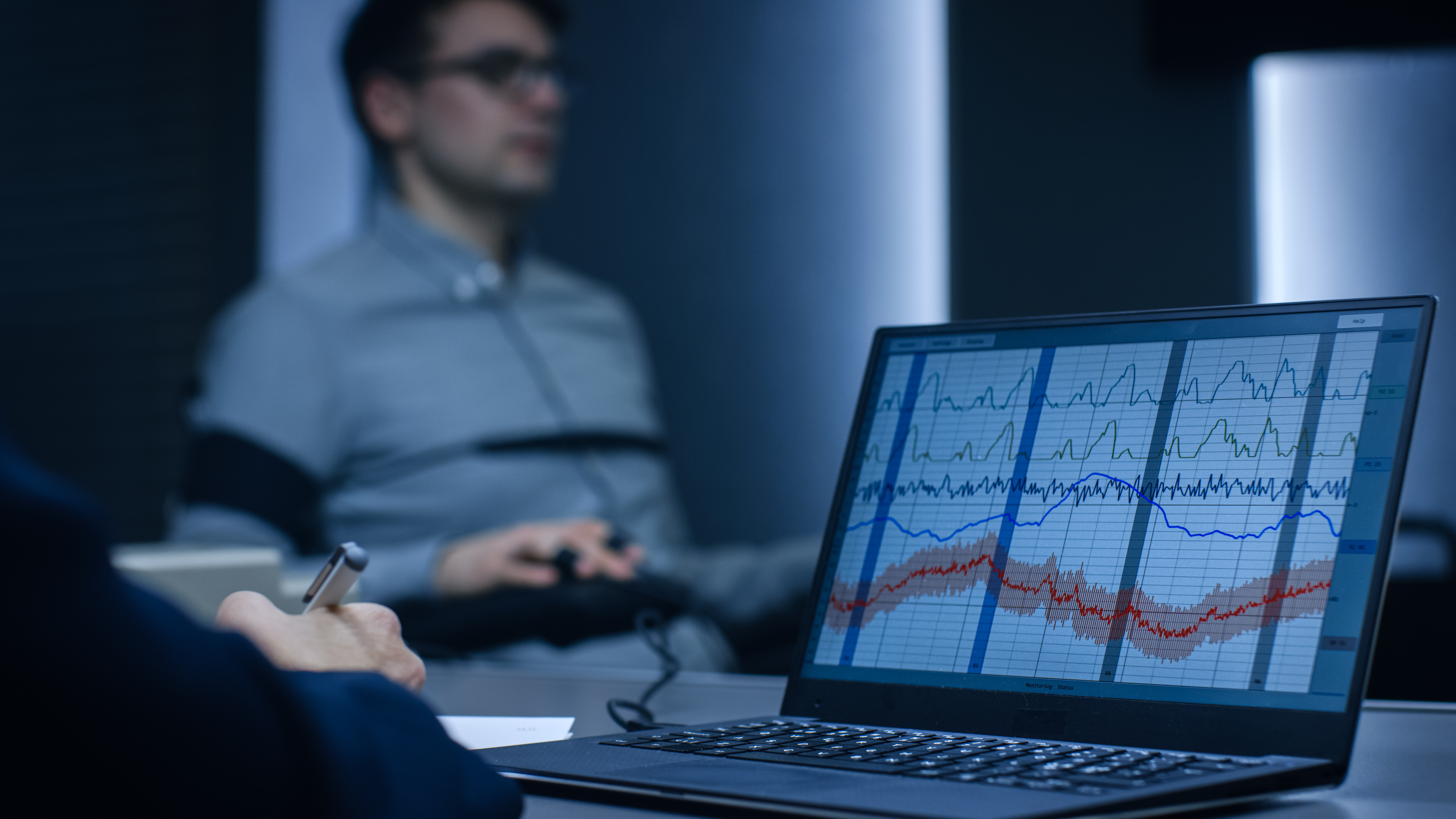 man taking a polygraph test
