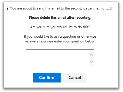 Screenshot showing the pop-up window where users can enter a message before clicking the Confirm button