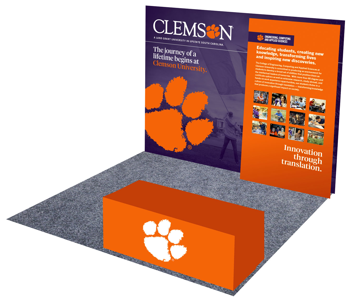 Mockup of the display in a standard 10'x10' event booth configuration.