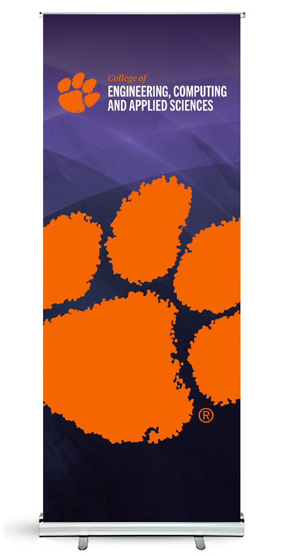 Pop-up banner featuring an orange Tiger Paw on a purple background