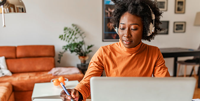 Person at computer studying