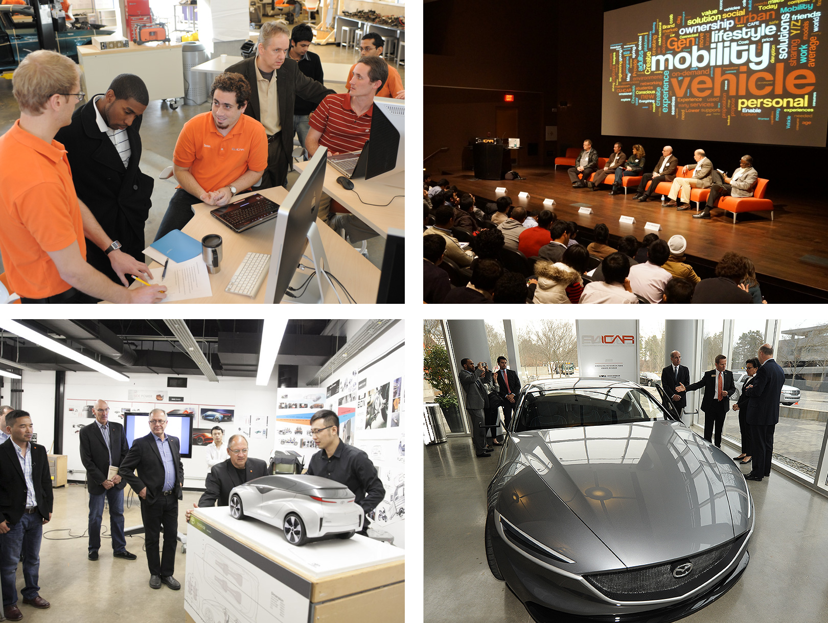 Four images showing the various steps in the build process of a Deep Orange Vehicle