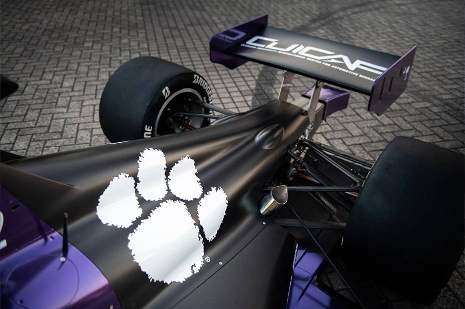 Close-up of rear of DO12 vehicle with imprinted Tiger Paw