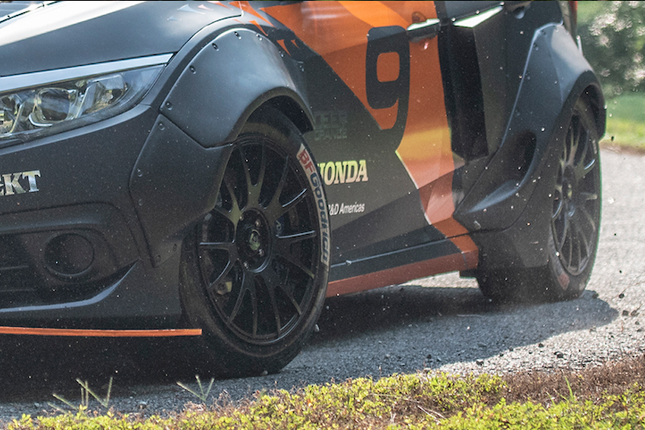 Closeup of DO9 Vehicle wheels in a turn