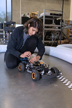 Female student working on ai research.