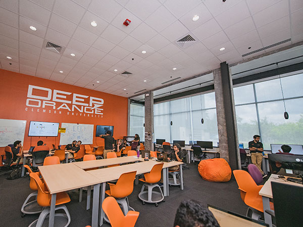 Room at CUICAR fro students, with Deep Orange written on wall.