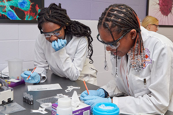 Camp participants preparing for experiment