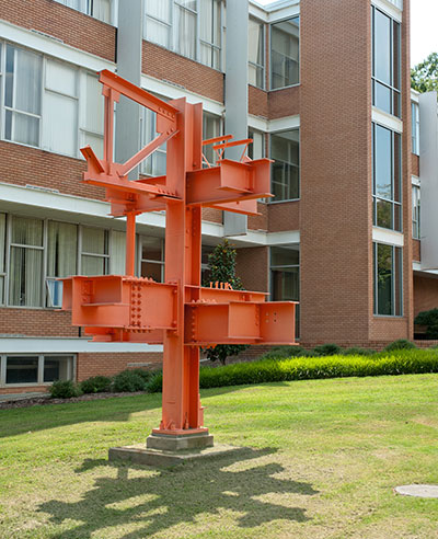 Exterior of Lowry and sculpture.