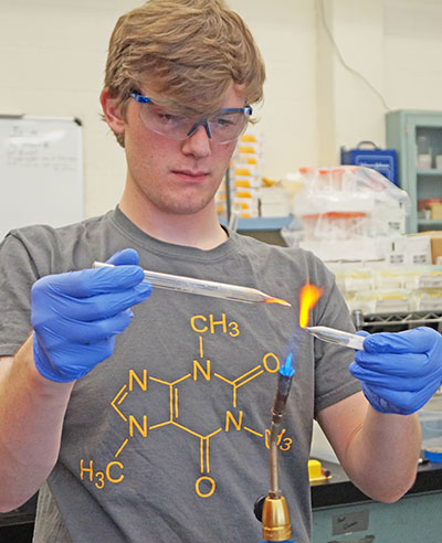 Male student performing research during summer session.