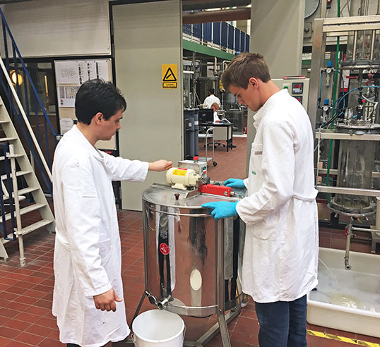 Two students in lab in Denmark