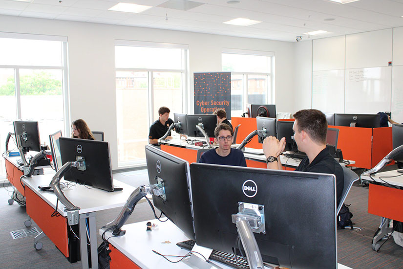 Students in CCIT Cybersecurity room on campus
