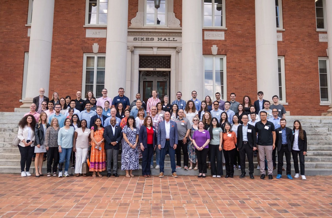 Group in front of Sikes Hall on Clemson University campus
