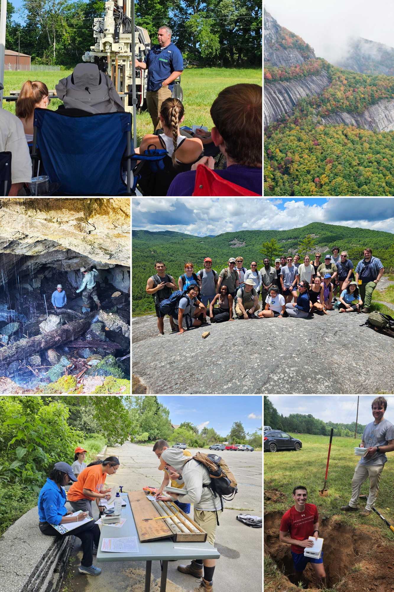 Collage of Field Camp experiences in SC, NC, KY