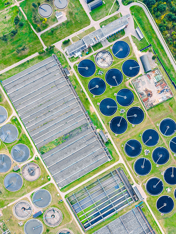 Overhead view of wastewater treatment plant