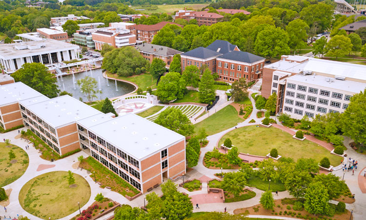 Aerial view of Brackett and reflection pond