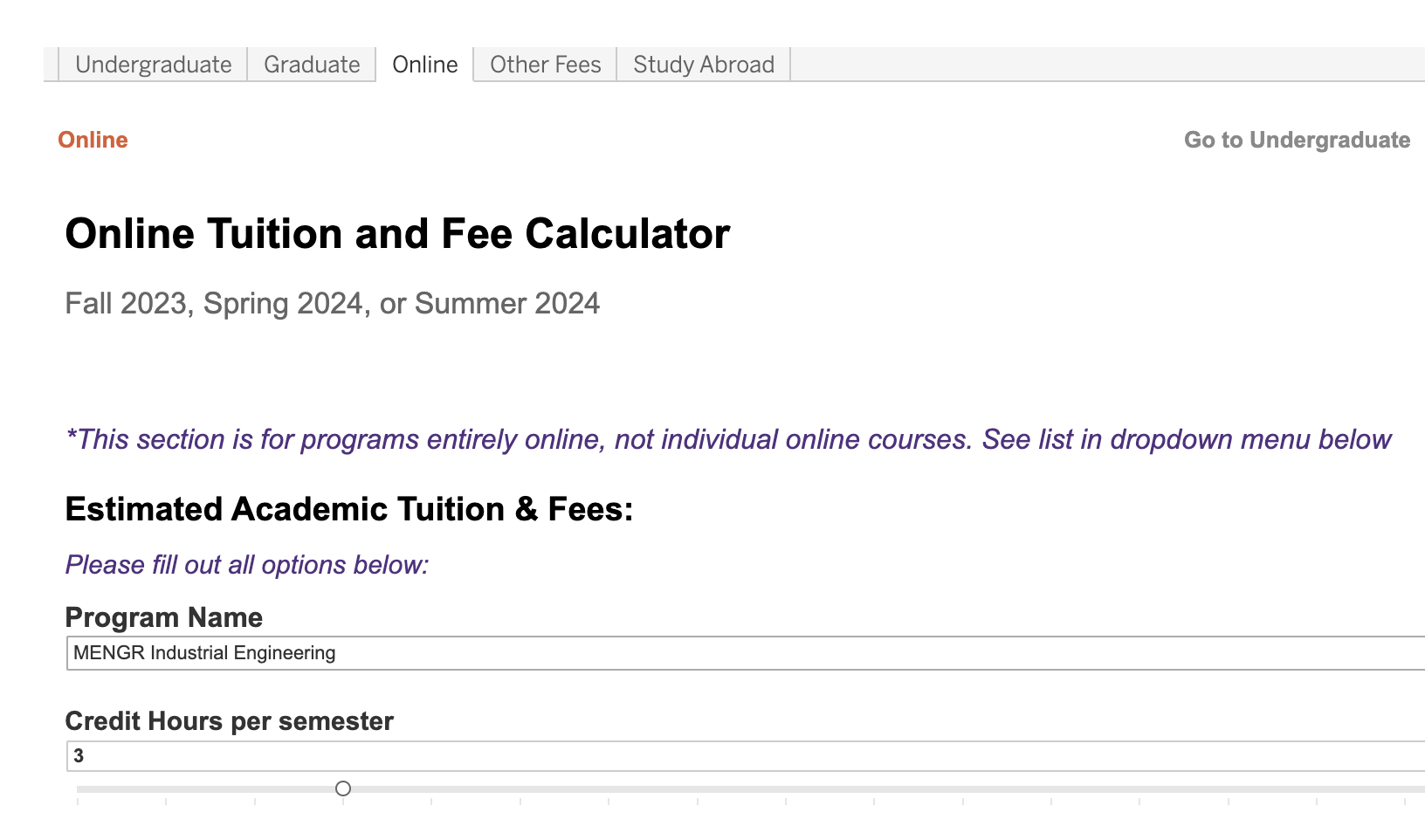 MENGR Cost calculator