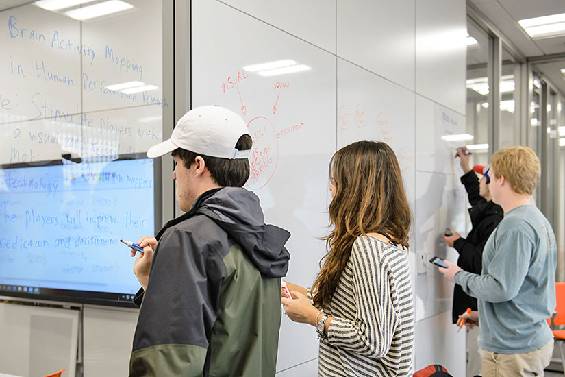 Students working on class research project