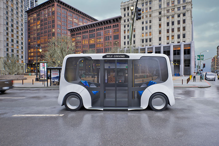 Self-driving vehicle in city