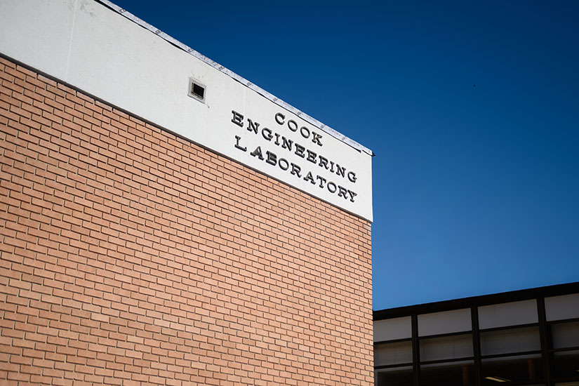 Exterior view of Cook's Engineering Lab, located next to Freeman Hall