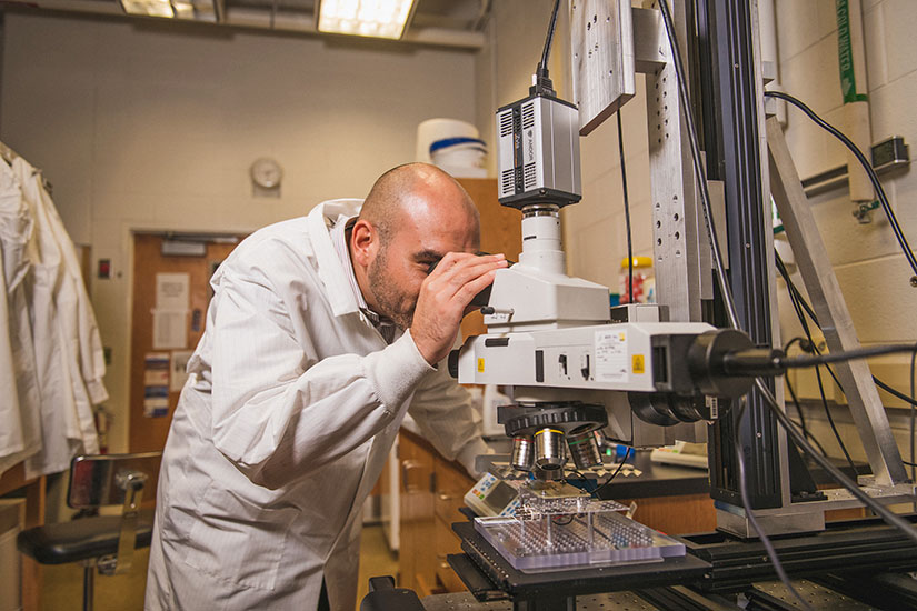 Rodrigo Martinez-Duarte in lab using equipment.
