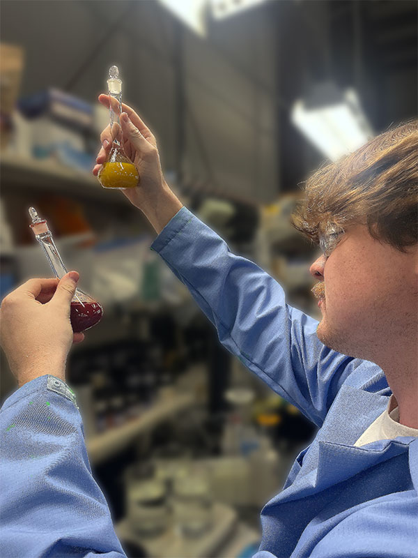 Jones working on the chemical part of the dye formulation