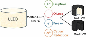 Effect of Ga or Ta doped LLZO electrolytes on chemical stability.