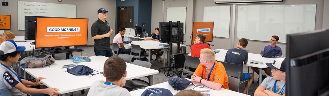Several students in classroom with professor in civil engineering