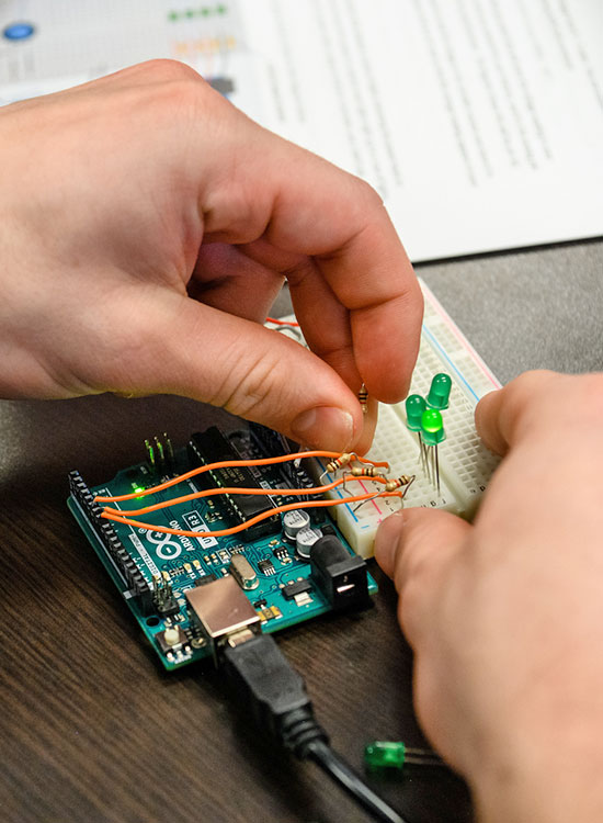 Close up of Arduino circuitry