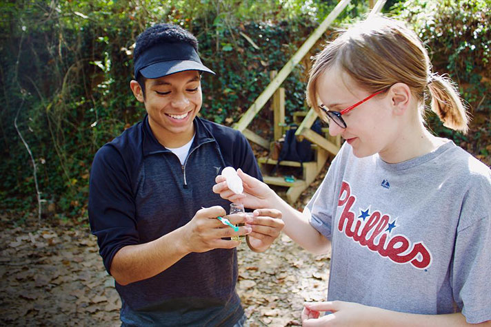 Two students at SC Botanical Garden