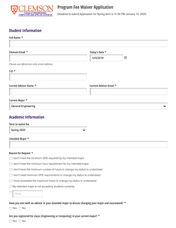 Program Fee form first page preview